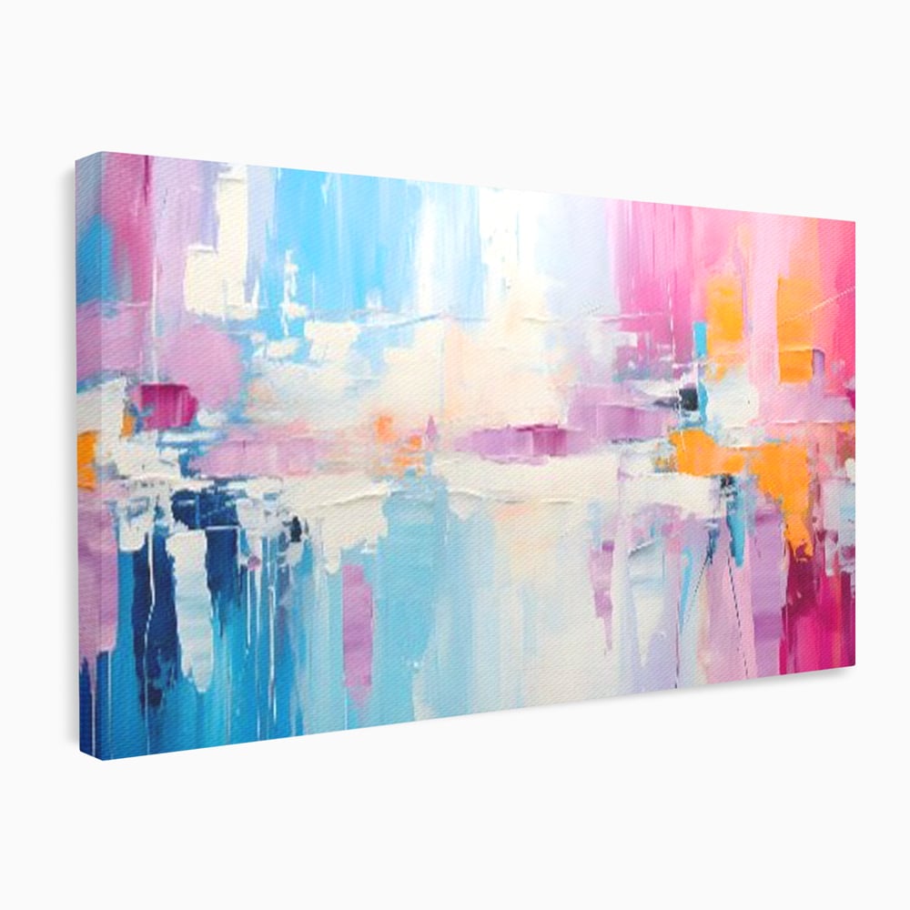 Tablou canvas cu pictura abstracta orizontala in nuante vibrante, fara rama, pe sasiu de lemn